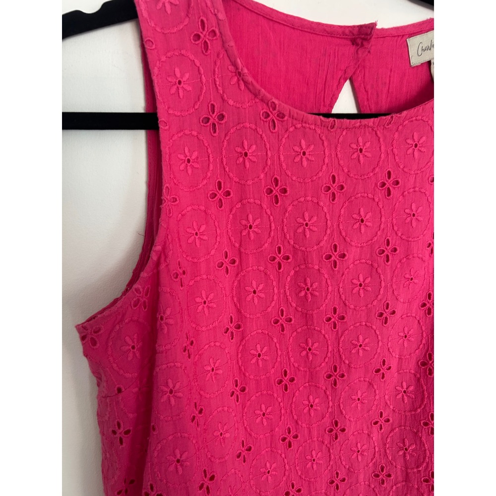 Charlie Paige Hot Pink Cotton Eyelet Sleeveless Shift Dress Womens Small - Picture 4 of 9